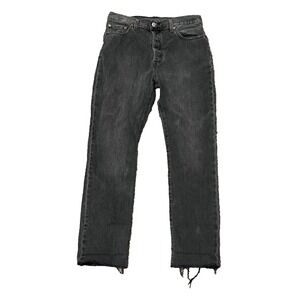 Levi 501 Jeans Mens 29 x 30  Black Button Fly Straight Leg Raw Hem Faded